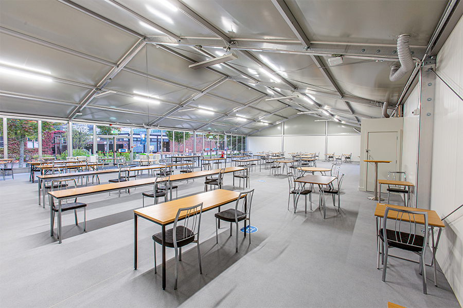 Temporary Canteen University of Southampton with non-slip commercial grade vinyl flooring