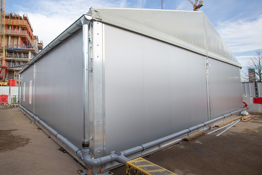 Insulated Temporary Building with guttering and downpipes