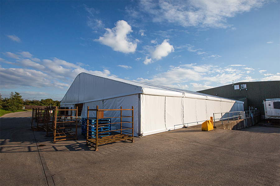 Exterior of temporary Short term storage marquee
