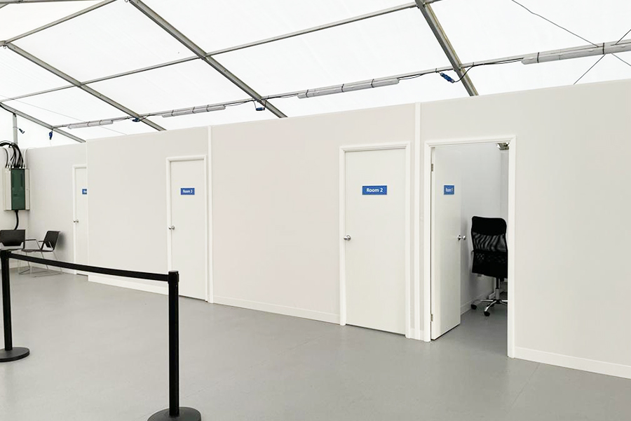 Medical Centre Extension Marquee interior waiting area partition walls